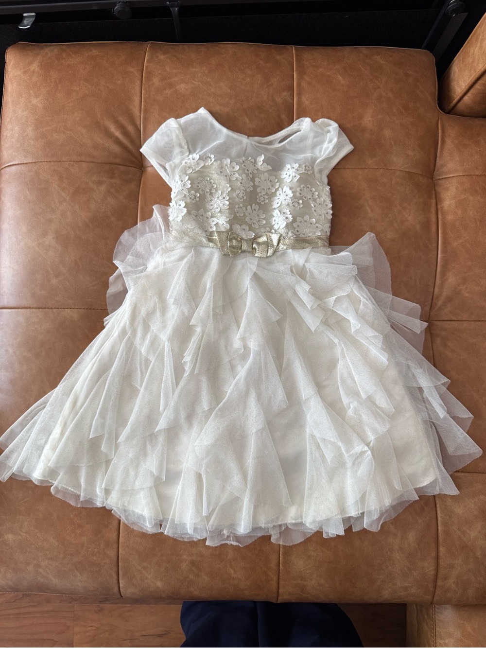 Jona Michelle Size 5 Girls Ivory Gold Tulle Holiday Party Dress